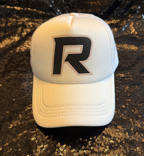 White trucker hat with Black R