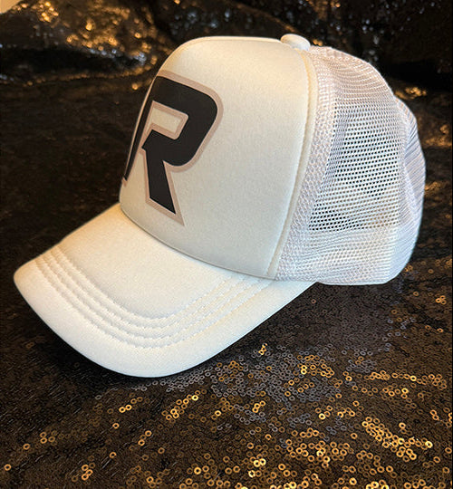 White trucker hat with Black R